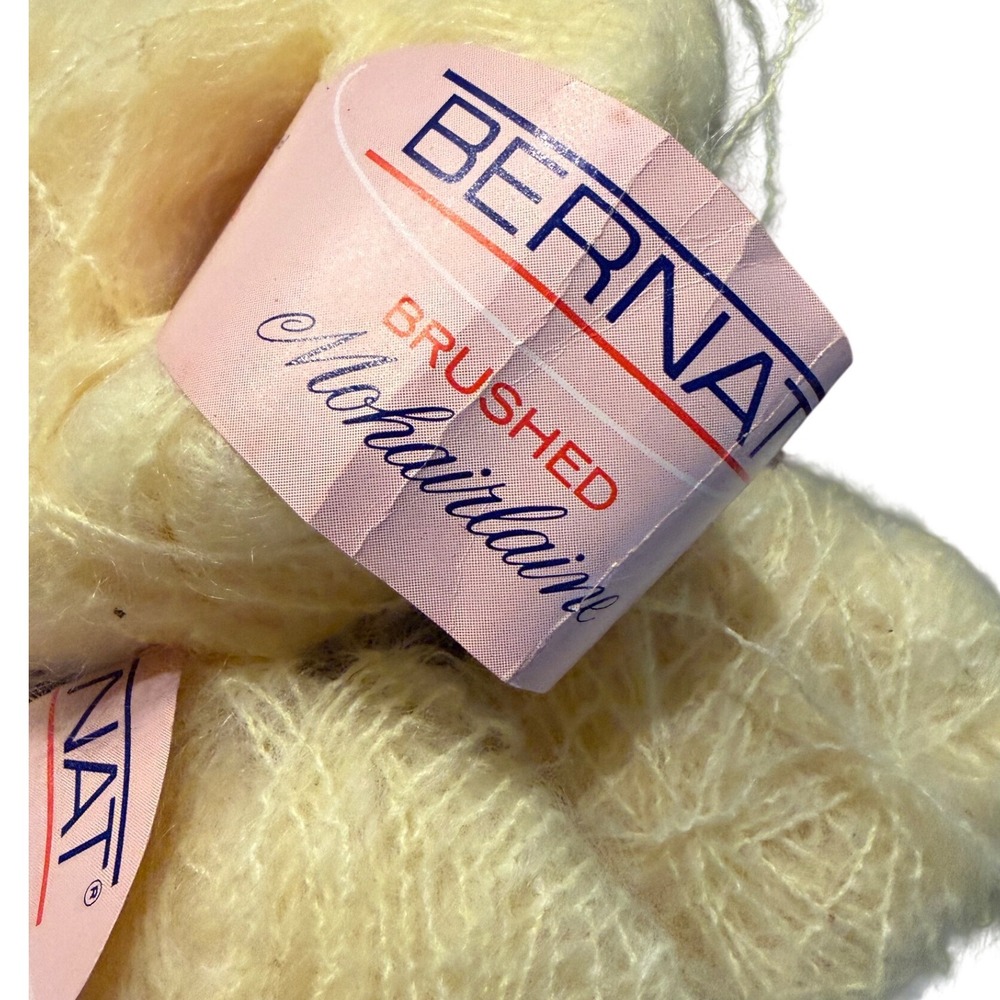 Bernat Brushed Mohairlaine Yarn Yellow Lot 7501 Vintage USA 3 oz + WIP
